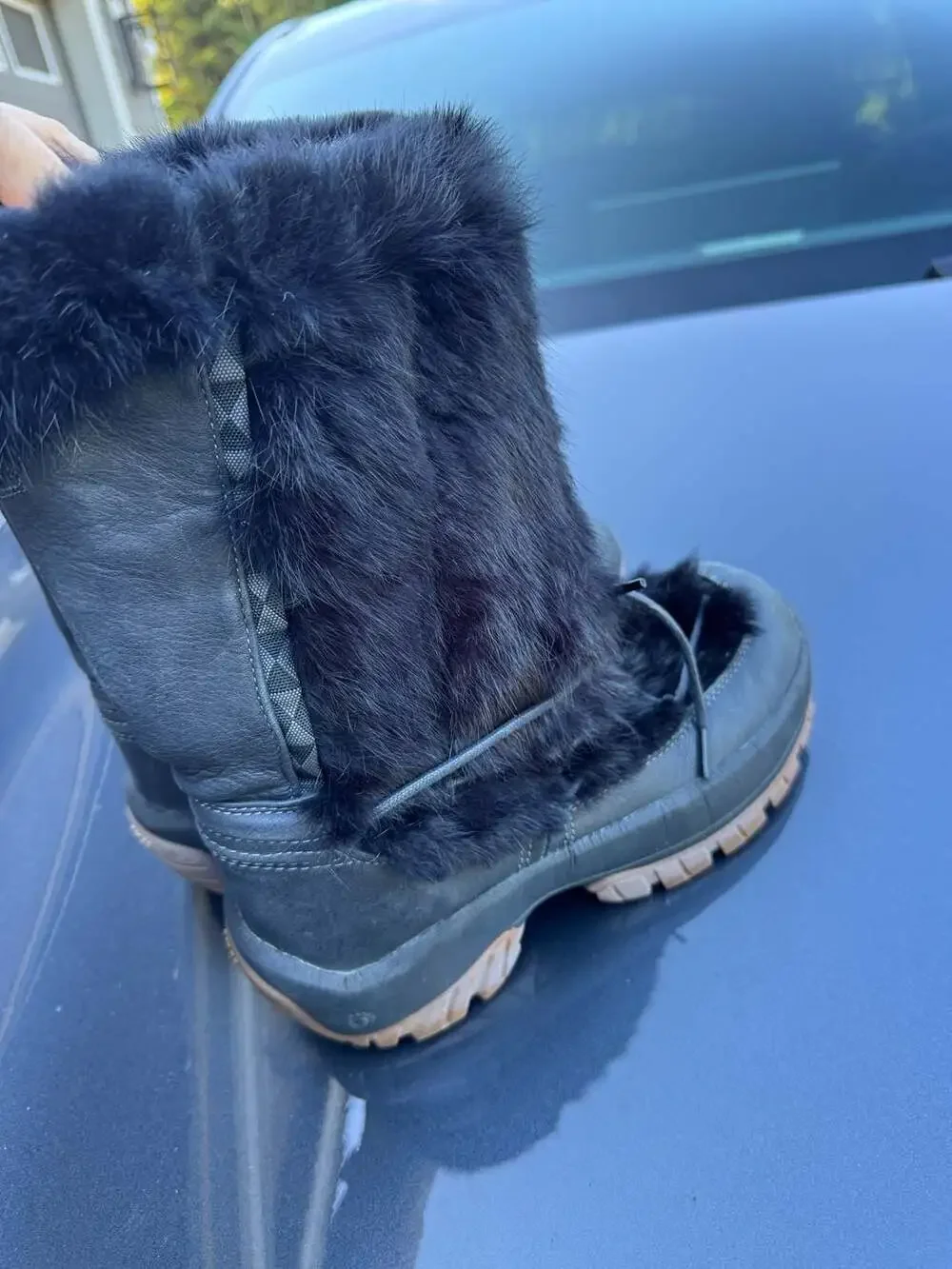 Ulu CRO-11W Black Leather Fur Winter Snow Boots Women's Size 7